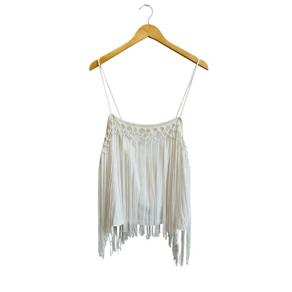 Anthropologie Lots of Fringe Spaghetti Strap Sleeveless White Cami Top Size XL - Picture 5 of 9